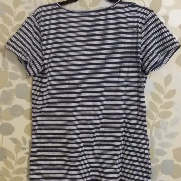 Blue White Stripes Tee-Shirt Short Sleeve Sz 4 (Fits L) - Picture 3 of 3